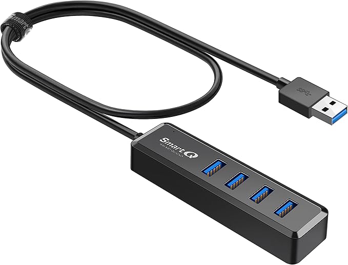 SmartQ H302S USB 3.0 Hub for Laptop with 2ft Long Cable, Multi Port Expander, Fast Data Transfer USB Splitter Compatible with Windows PC, Mac, Printer, Mobile HDD-DeskLoop Office