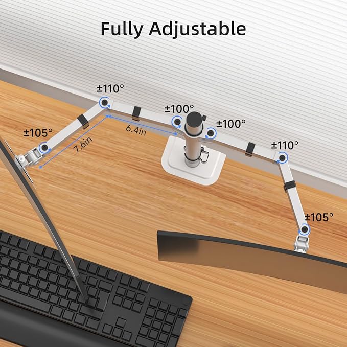 Suptek Dual Monitor Desk Mount, Adjustable Dual Monitor Arm for 2 Monitor Screens up to 38 inch, Extra Tall 15.75" Pole Monitor Stand for Desk, Holds up to 22 lbs,Silver(MD9442MS)-DeskLoop Office