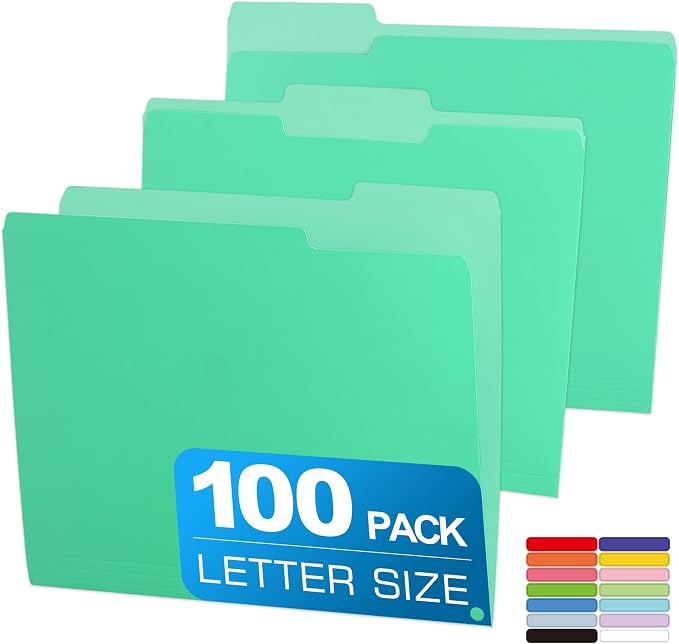 100 Packs Colored File Folders, Light Green File Folders, Two Tone Color File by Unknown