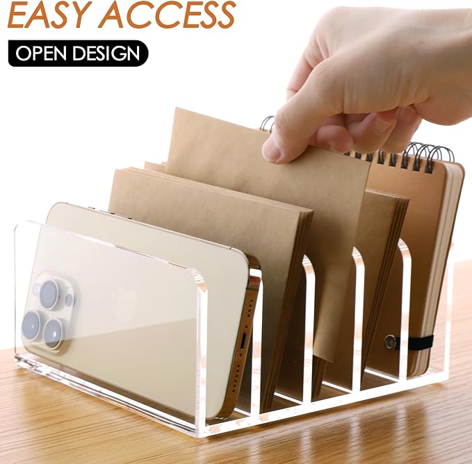 SANRUI Acrylic Desk Organizer, 5 Compartments Mail Organizer, Small File - Image 5