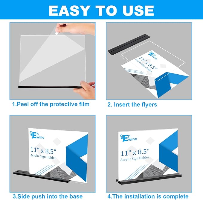 EHWINE 12 Pack Acrylic Sign Holder 8.5 x 11 Horizontal, Double-Sided Stand up - Image 5