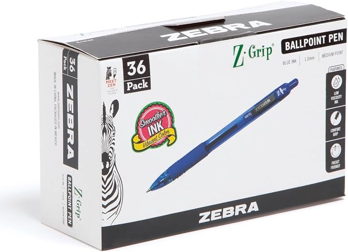 Zebra Pen Z-Grip Retractable Ballpoint Pen, Smooth-Flowing Blue Ink, 1.0mm by ZebraPen