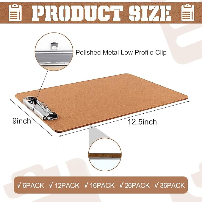 Clipboards, PANDRI 6 Pack Hardboard Office Clipboards, Low Profile Clip - Image 2