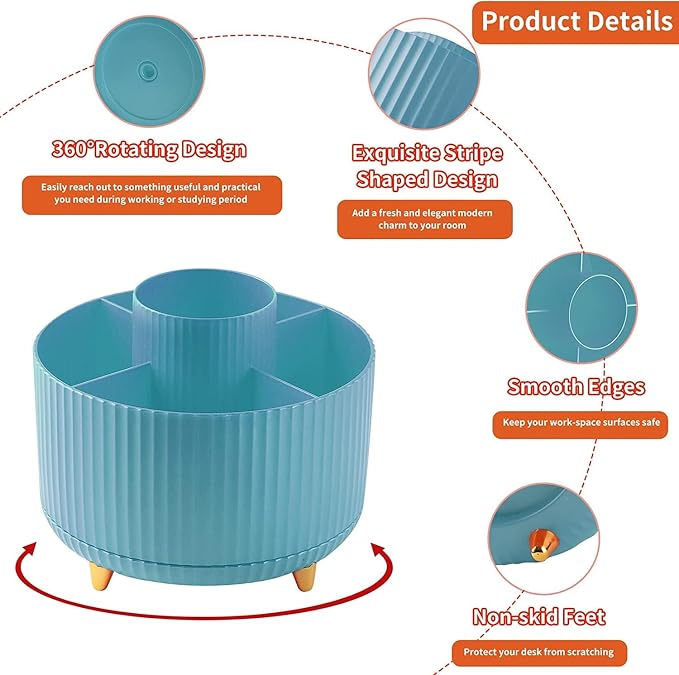 Desk Pencil Pen Holder, 5 Slots 360°Degree Rotating Organizers for, Desktop - Image 6