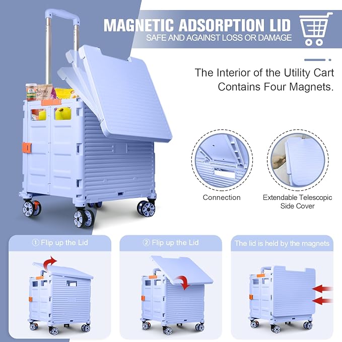 FELICON SELORSS Folding Utility Cart Portable Rolling Crate Handcart-Blue | - Image 2