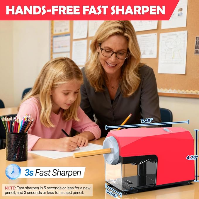 AFMAT Electric Pencil Sharpener, Fast & Hands-Free, 10K+ Uses, 5 Nibs, Fully - Image 4