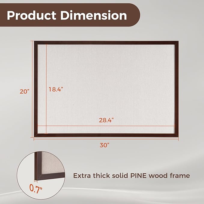 Fun Memories Cork Board Bulletin Board for Office, 20" x 30" Pine Wooden Framed Corkboard, Wall Mounted Notice Pin Board for School Home & Office, Dark Walnut-DeskLoop Office