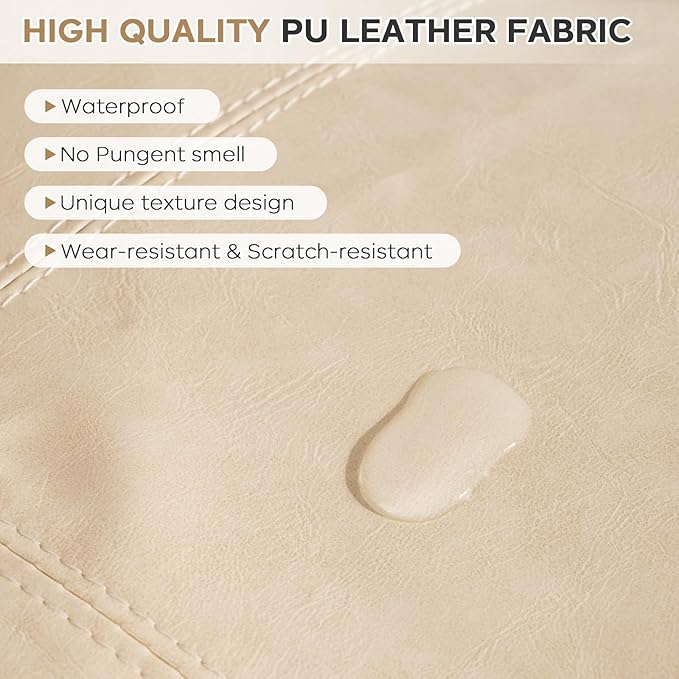 17.7" Square Unstuffed Pouf Ottoman Cover, Pu Leather Poufs Cube Foot Stool Poofy Ottomans Footrest, Decorative Casual Footstool for Living Room, Perfect to Rest Your Feet, Only Cover No Filler, Beige-DeskLoop Office