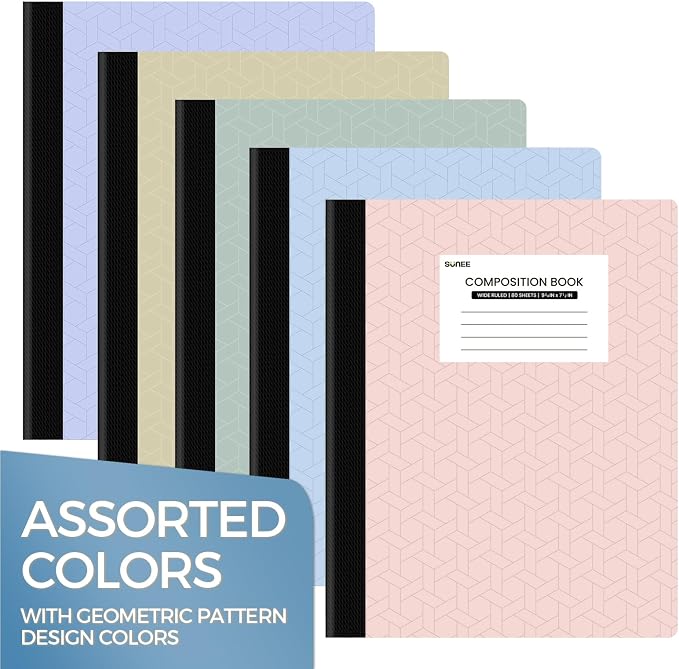 SUNEE Composition Notebook, Wide Ruled Paper, 5 Pack, 9-3/4" x 7-1/2", 80 - Image 6