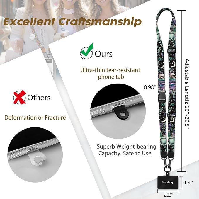 Icycay Phone Lanyard Crossbody, Gothic Skull Book Cell Phone Strap - Image 5