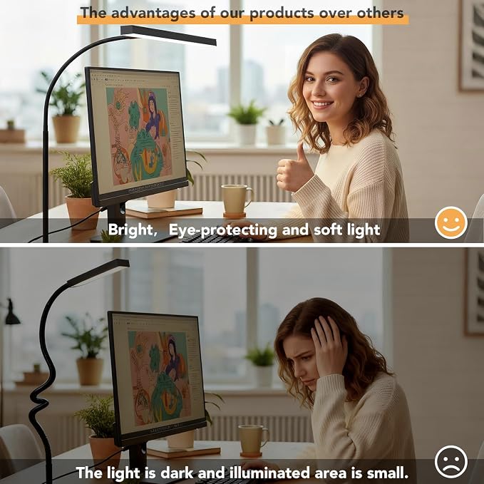 LED Desk Lamp with clamp, Remote Control Desk Lamp, 5 Color Modes & 10 - Image 6