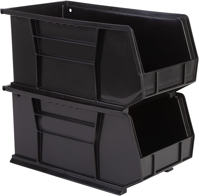 Hudson Exchange 15" x 8" x 7" (6 Pack) Plastic Stackable Storage Bin and Hanging Container, Black-DeskLoop Office