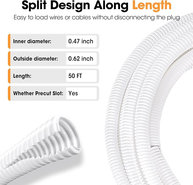 50 FT Wire Loom 1/2 Inch, Split Wire Loom Tubing Wire Conduit - Image 3