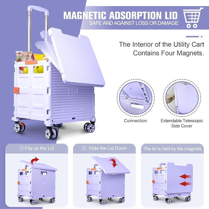 FELICON SELORSS Folding Utility Cart Portable Rolling Crate Handcart-Purple | - Image 2