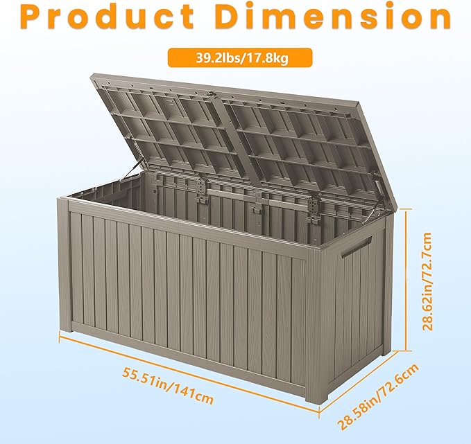 200 Gallon Lockable Resin Deck Box, Waterproof & UV-Resistant Outdoor Storage Box for Outdoor Cushion Storage, Garden Tools & Pool Accessories Storage, Gray-DeskLoop Office