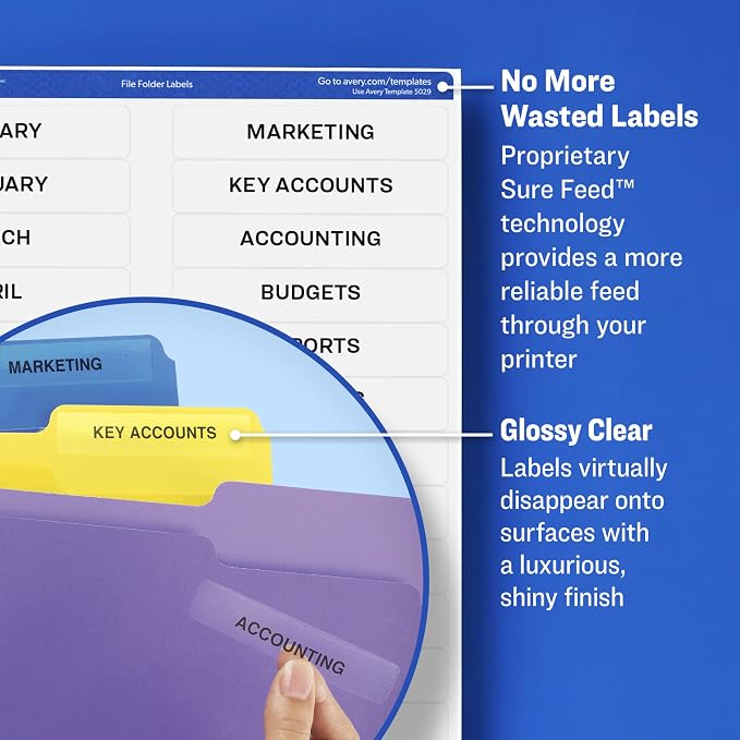 Avery Clear Self-Adhesive Filing Labels, 2/3" x 3-7/16", 450 Printable Labels - Image 3