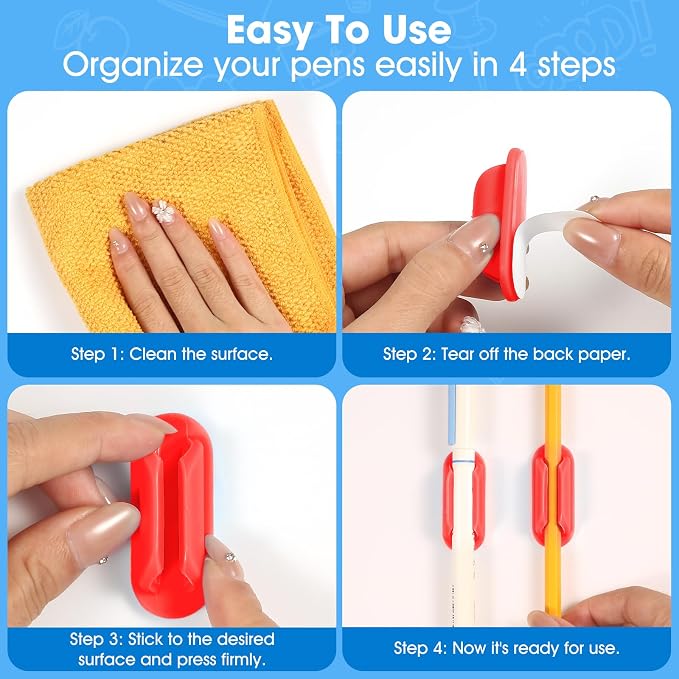 VZZNN 20 PCS Adhesive Pencil Holders, Silicone Marker Organizer - Image 7