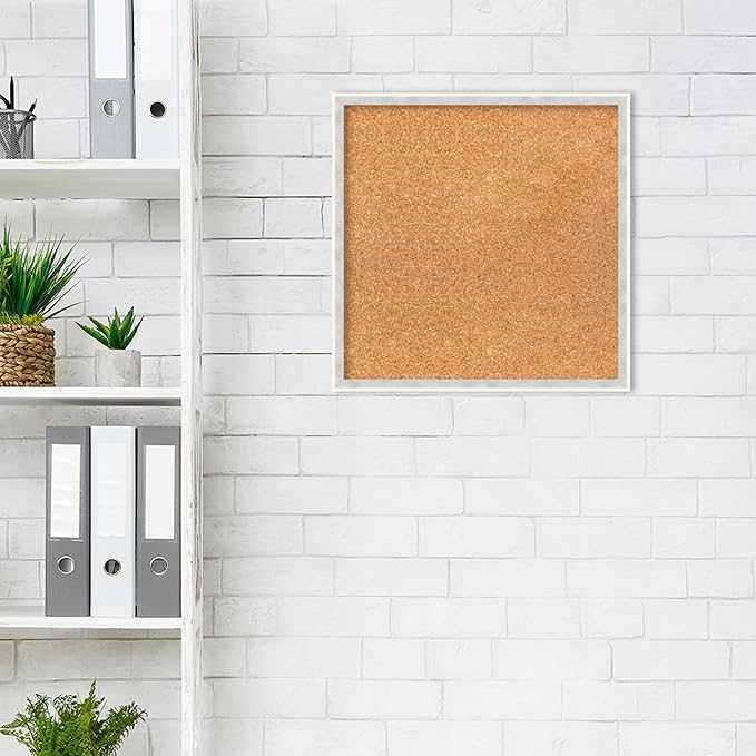 Amanti Art Natural Cork Board for Wall, 19x19 Vision Board with White Frame, Small Corkboard Office Decor for Home Organization, Modern Corkboard Pinboard to Display Items for Home Organization in-DeskLoop Office