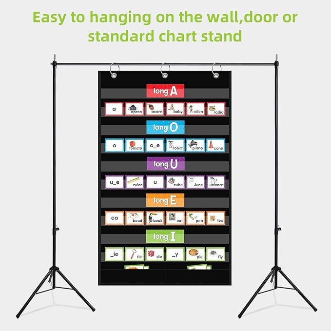 Large 10+2 Pockets Standard Pocket Chart, 10 Clear Pockets Words Chart with 2 Extra Storage Pocket for Classroom Home Office Use,Large Size:45”x 28” Letter Cards,Words and Sentence Strips.