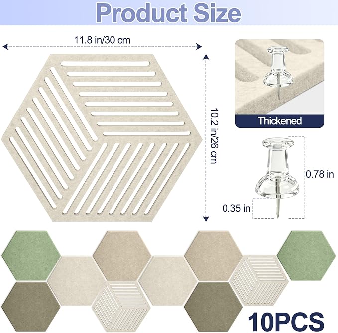 10PCS Hexagon Cork Board Tiles, Self-Adhesive Felt Bulletin - Image 2