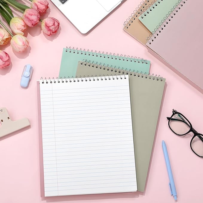 6 Pack 8.5 x 11'' Top Bound Office Steno Book Wide Ruled Double Sided Spiral Notebooks Reliable White Paper 70 Sheets/Pad Pastel Colors Covers for Writing School Notes(Bohemian Color)-DeskLoop Office