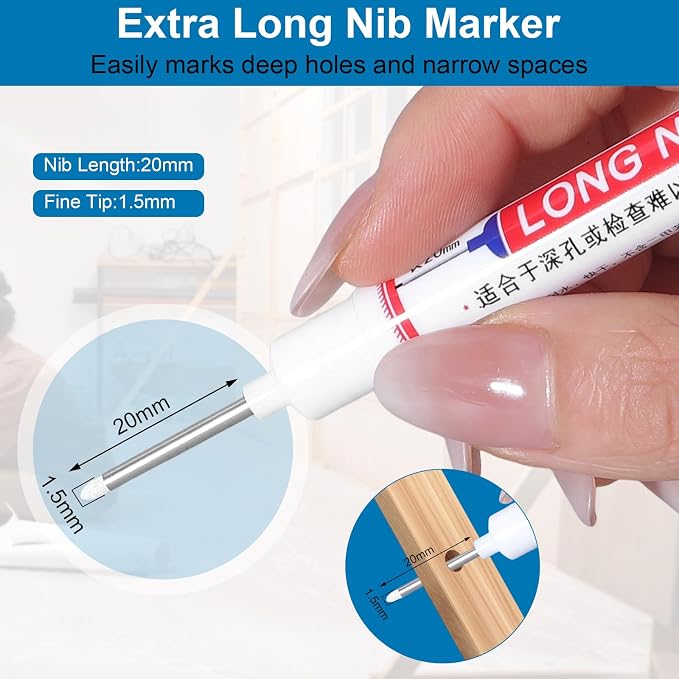 Thboxes 10 Pack Long Nib Marker, 20mm Long Head Deep Hole Markers Waterproof - Image 2