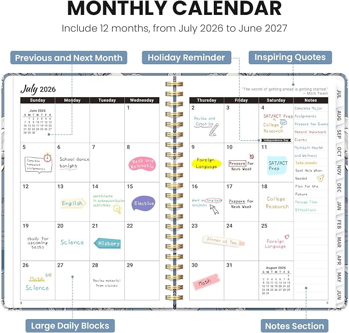 Planner 2026-2027, Hardcover Monthly and Weekly Academic Planner July 2026 - Image 2