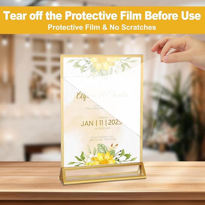 EHWINE 12 Pack Acrylic Sign Holder 8.5 x 11, Double Sided Gold Picture Frame - Image 2