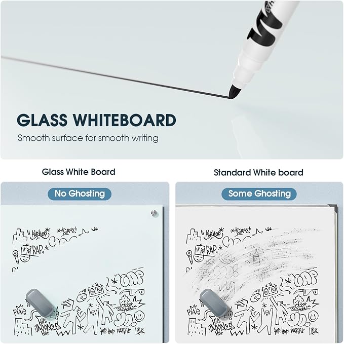 MaxGear Glass Whiteboard, Tempered Magnetic Dry Erase Board, Frameless Wall - Image 5
