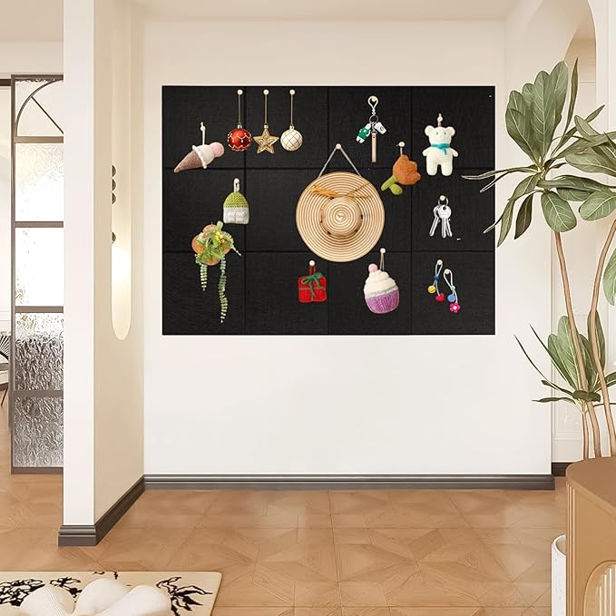 Large Cork Board Alternative, 12 Pack Felt Board with Safe Removable Adhesive Tabs Felt Wall Tiles, Large Cork Boards for Walls, Cork Board for Home Office, Pin Boards for Walls, Black-DeskLoop Office