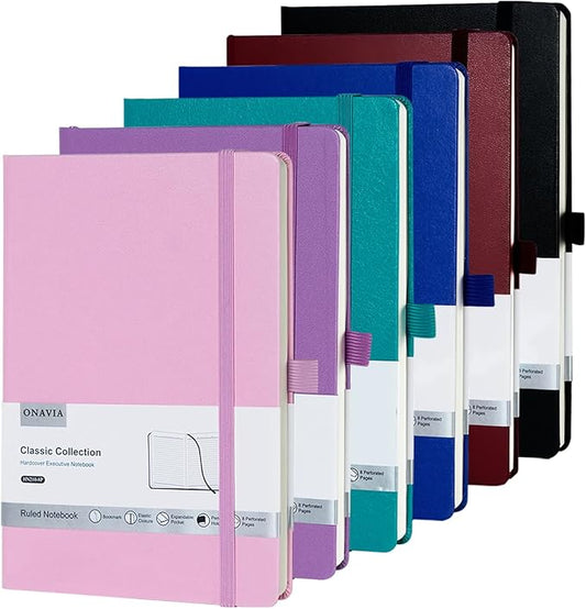 6 Pack Lined Journal Notebooks for Work, Travel, College, A5 Size 100 GSM Thick Paper, Classic Ruled, Hardcover Notepad for Writing 160 Pages, 5.5 x 8.3 inch, 6 Multicolors-DeskLoop Office