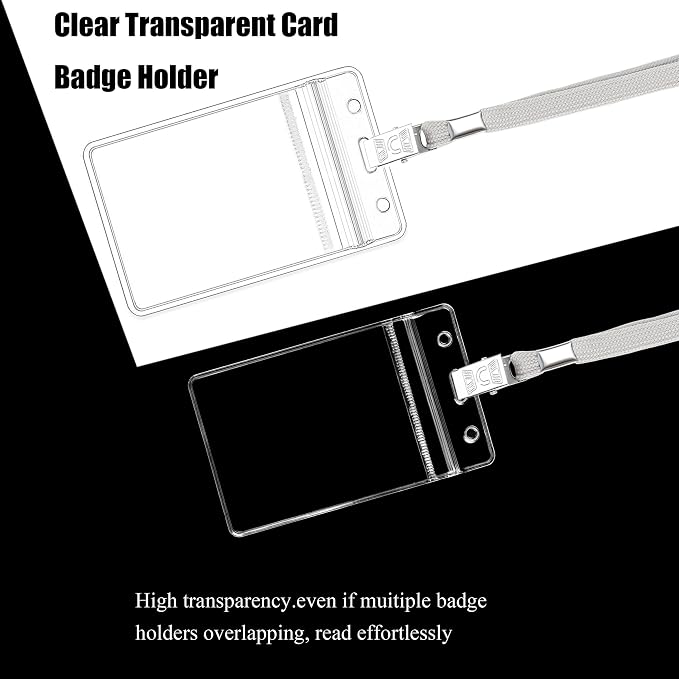 100Pcs Clear Plastic Name Tags Badge ID Card Holders and 100Pcs Black Lanyards - Image 5