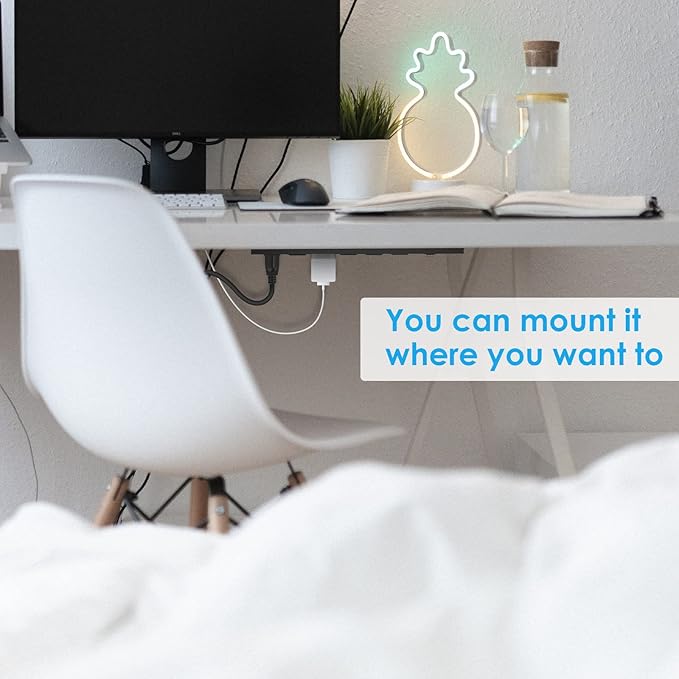 2Pack Metal Wall Mount Power Strip, Mountable Power Outlet with 6 AC Outlets, Aluminum Alloy Mount Power Socket with Switch, 6 FT SJT 3/C 14AWG Power Cord, 15A 125V 1875W (6AC)-DeskLoop Office