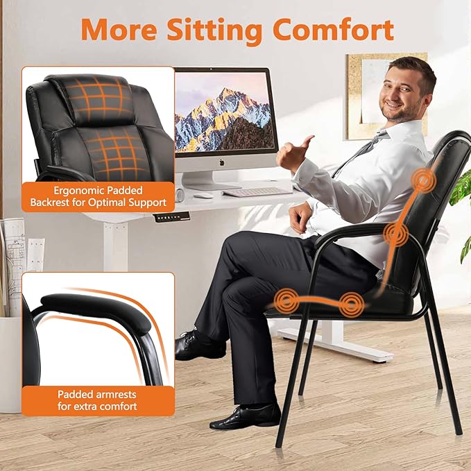 CLATINA Big & Tall 500 lb. Guest Chair, Leather Reception Chairs with Padded Arm Rest for Waiting Room Office Home and Meeting Conference-Black-DeskLoop Office