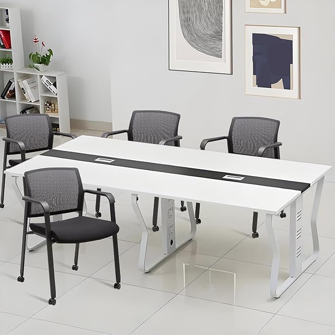 CLATINA Mesh Back Guest Reception Arm Chairs with Wheels, Waiting Room Chairs with Upholstered Fabric Seat and Ergonomic Lumbar Support for Office, 8PK-DeskLoop Office