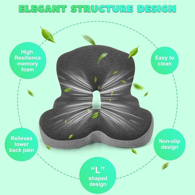 Buttocks Cushion for Office Chair Memory Foam Seat Pad for Butt Support Tailbone Relief Ergonomic Chair Cushion for Home Car Travel or Work (Army Green)-DeskLoop Office