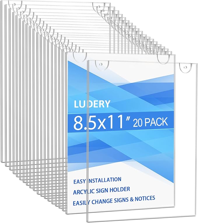Acrylic Sign Holder 8.5x11 Vertical, Wall Mount Document Holder, Restaurant by Ludery