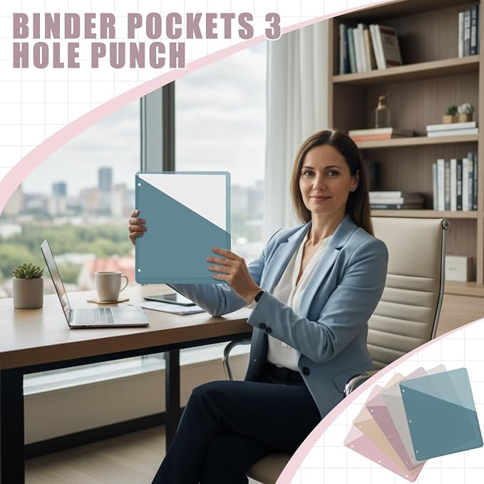 Maitys 50 Pack Binder Pockets 3 Hole Punch Clear Plastic Document Folders - Image 6