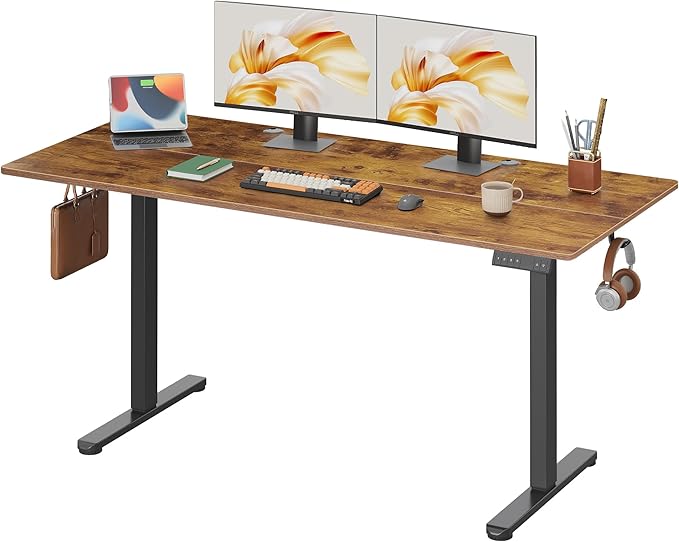 DEVAISE 63 Inch Electric Standing Desk, 3 Adjustable Height Stand up Desk for Home Office, Ergonomic Sit to Stand Desk with LED Touchscreen, Hook, 3 Memory Preset Computer Desk (Rustic Brown)-DeskLoop Office