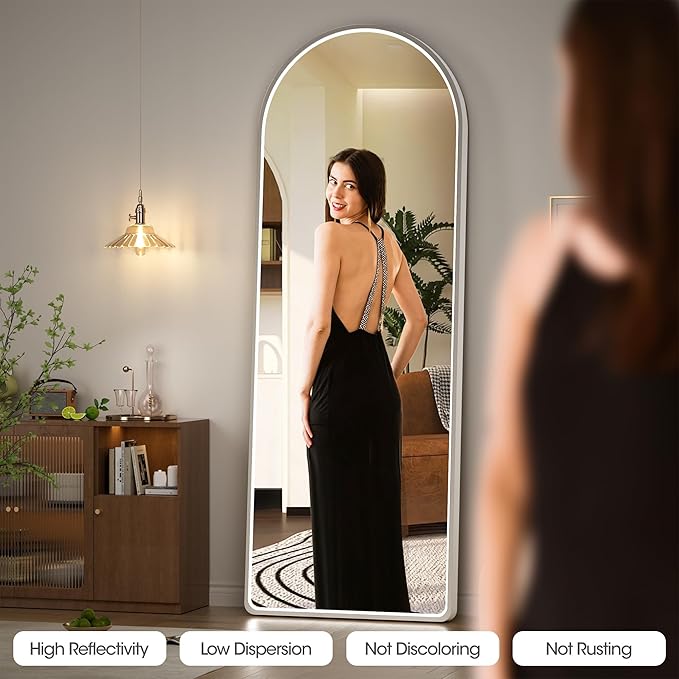 Hasipu 65" X 24" Full Length Mirror with Lights, White Frame Arch Led Mirror Full Length and 3 Colors Temperatures & Brightness Adjustable,Light Up Mirror Full Body for Bedroom Cloakroom Living Room-DeskLoop Office
