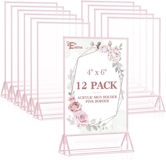 EHWINE 12 Pack Acrylic Sign Holder 4 x 6, Double-Sided Stand up Table Top Sign by EHWINE