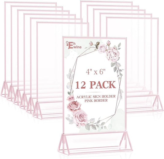 EHWINE 12 Pack Acrylic Sign Holder 4 x 6, Double-Sided Stand up Table Top Sign by EHWINE