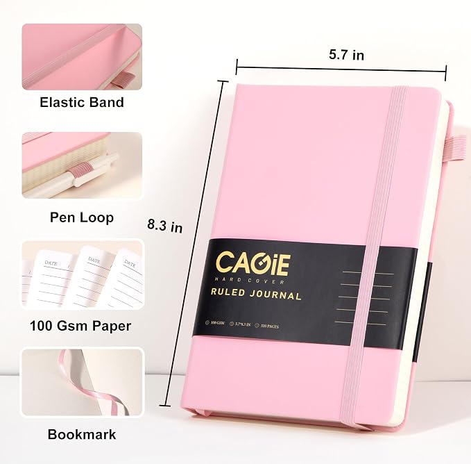 CAGIE Pink Journal Notebook for Women, 320 Pages College Ruled Notebook - Image 6