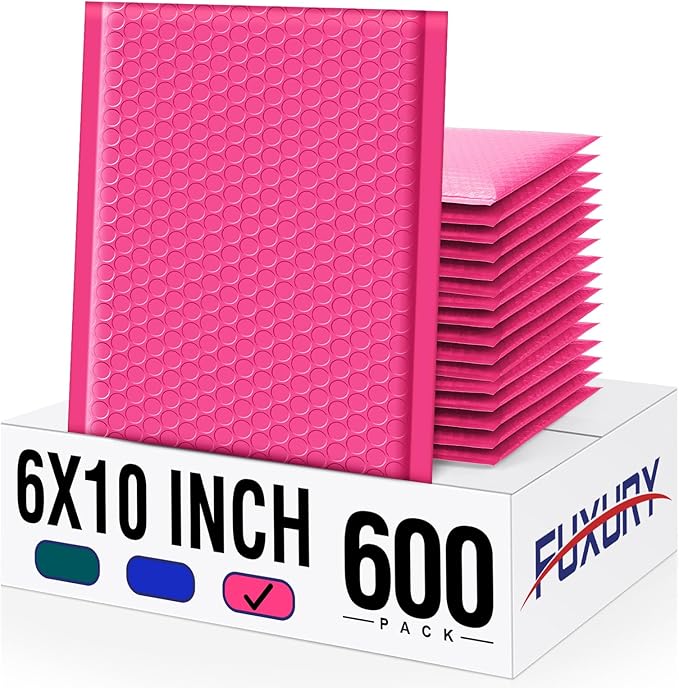 Fuxury Bubble Mailers 6x10" 600 Pack Pink Thick Padded Envelopes Usable Size by Fuxury