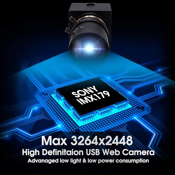 SVPRO USB Webcam with Zoom Lens 5-50mm, 10X Optical Zoom Manual Focus,High Resolution 3264x2448,Sony IMX179 Sensor,USB HD Computer Camera for Windows MAC Linux Android