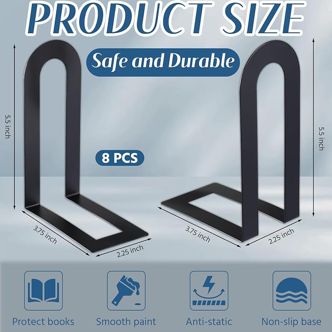 Chunful 8 Pcs Black Modern Metal Book Ends - Image 3