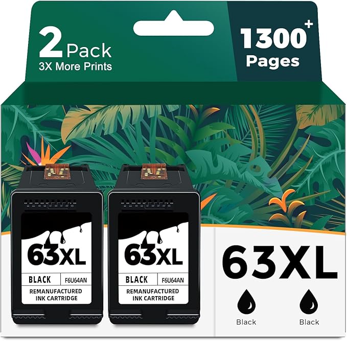 63XL Black Ink Cartridge Replacement for HP 63 HP63 XL 63XL BK Ink for 3830 4650 4652 4655 5200 5252 5255 5258 4520 4512 1112 2132 3630 3632 3631 2130 4510 4654 Printer 2-Pack High Yield Cartridge-DeskLoop Office