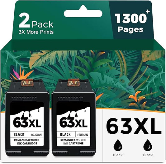 63XL Black Ink Cartridge Replacement for HP 63 HP63 XL 63XL BK Ink for 3830 4650 4652 4655 5200 5252 5255 5258 4520 4512 1112 2132 3630 3632 3631 2130 4510 4654 Printer 2-Pack High Yield Cartridge-DeskLoop Office
