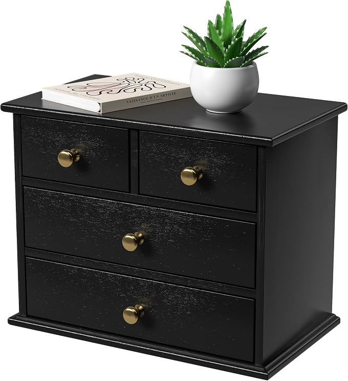 Oak Desk Organizer with Drawers, Durable Wooden Desktop Storage Box with Metal by JNFUZ