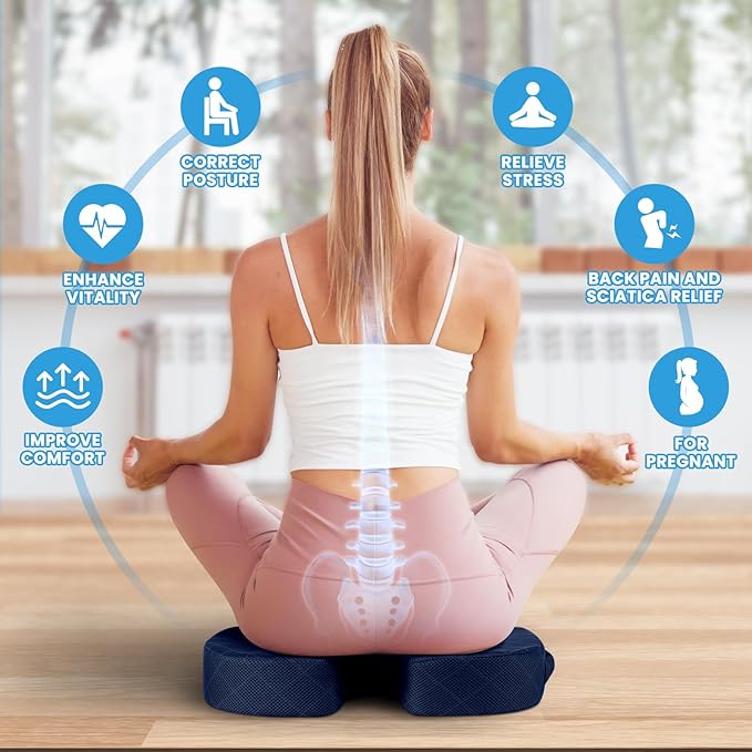 TushGuard Seat Cushion - for Office Chair, Car Seat, Airplane, Bleacher - Sciatica & Coccyx Pain Relief Desk Chair Cushion for Long Sitting Office Workers, Car Drivers(Blue,X-Large)-DeskLoop Office